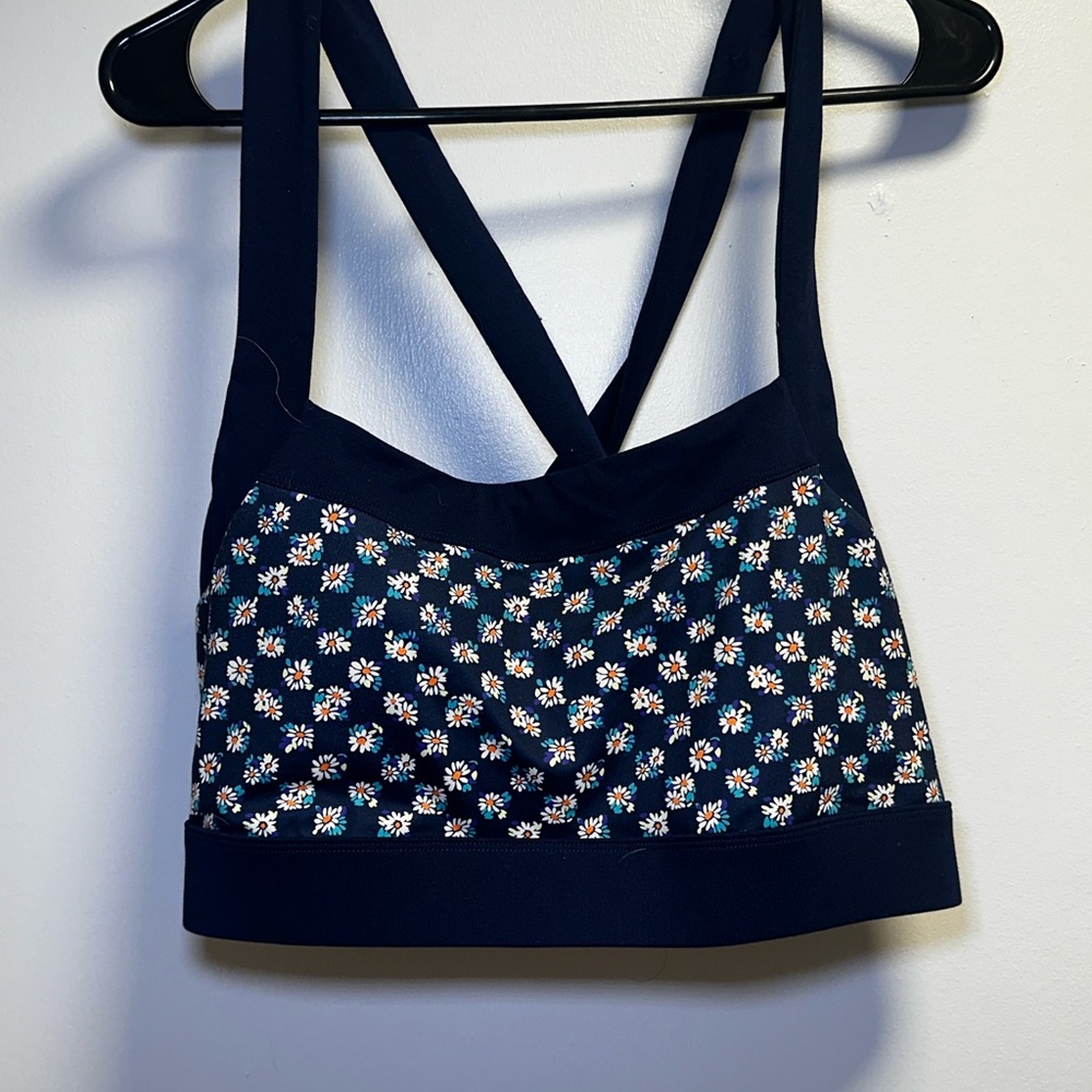 Fabletics Navy Daisy Pattern Sports Bra